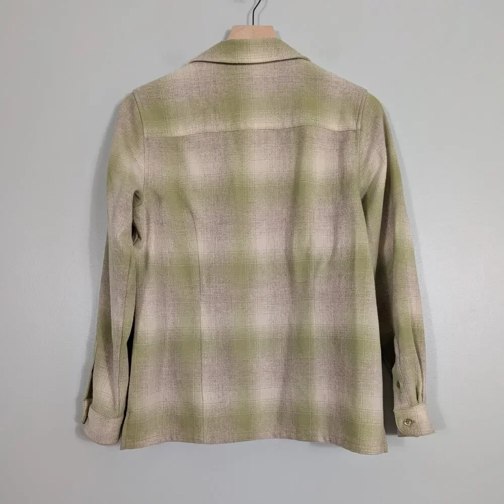 Pendleton Plaid Wool Button Shirt Womens S Green Vintage Top Collar Grunge USA - Picture 2 of 10